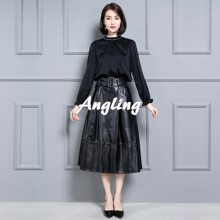 2019 New Fashion Natural Genuine Real Sheep Real Leather Skirt K48