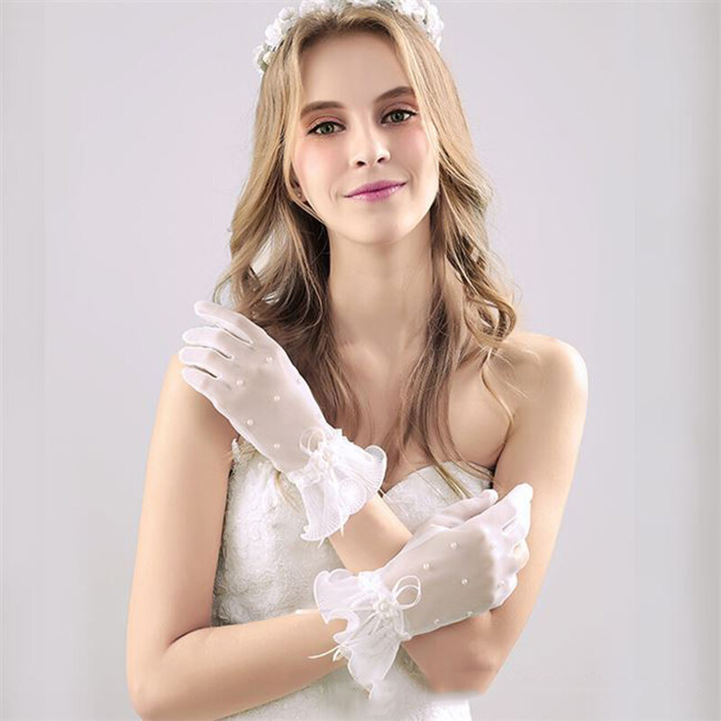 Mlande-guantes cortos de boda para mujer, accesorio elegante de encaje, color blanco, Lvory
