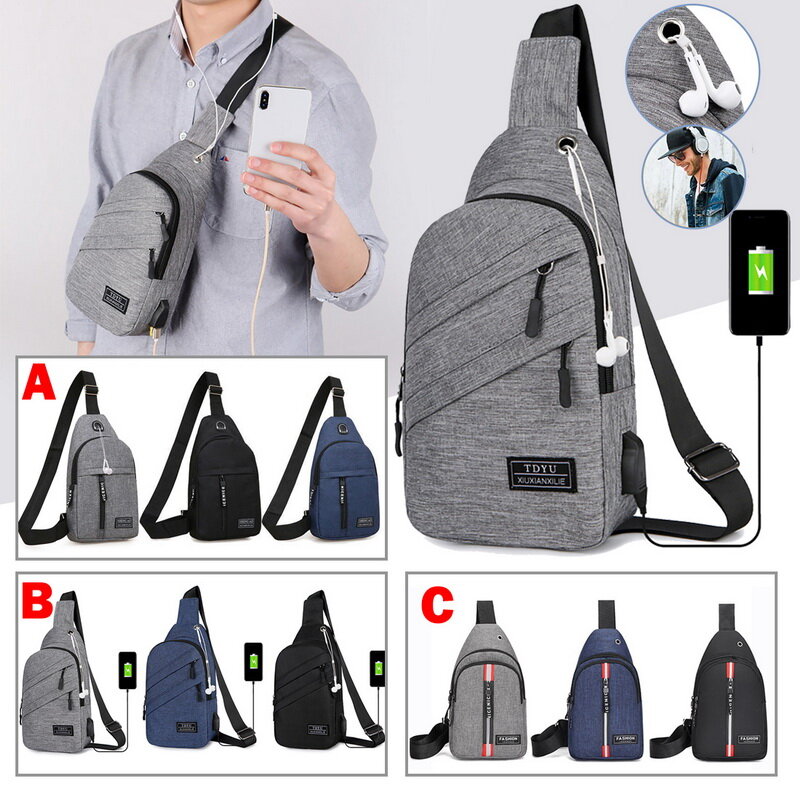 Männer Schulter Tasche Sling Brust Tasche Pack Outdoor Reise Sport USB Lade Umhängetaschen Handtasche Frauen Umhängetasche Rucksack