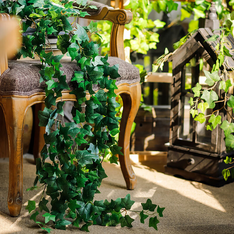 230cm Silk Rose Fake Creeper Green Leaf Ivy Vine/2m LED String Lights For Home Wedding Party Hanging Garland Artificial Flower