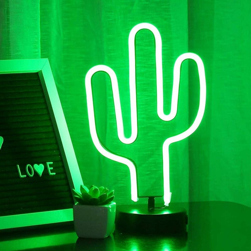 Lampu Kaktus LED Lampu Meja Malam Lucu Lampu untuk Kamar Anak Kamar Tidur Hadiah Pesta Dekorasi Rumah USB/Lampu Neon Bertenaga Baterai