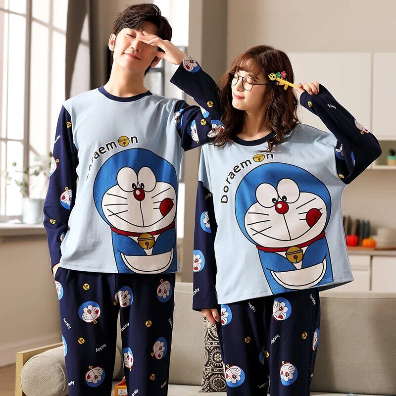 Pigiama coppia abbinato Set per donna uomo Anime indumenti da notte manica  lunga Pijama cotone abiti