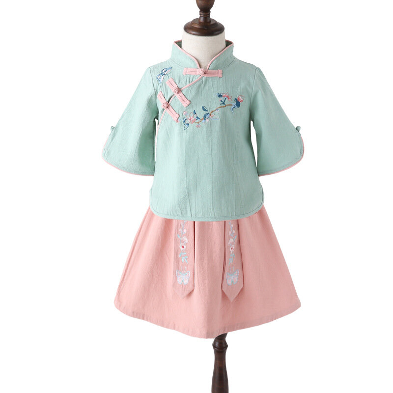 Moda especial infantil amável lindas roupas chinesas requintadas bordadas saia
