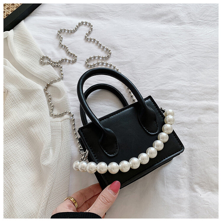 2021 New Western Style Shoulder Mobile Phone Bag Casual Texture Small Bag Female Simple Portable Pearl Chain Bag