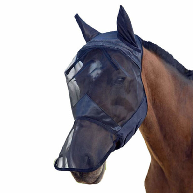 กลางแจ้ง Horse Fly Cover Anti-UV Breathable Full Face ตาข่ายขนแกะ Horse Fly Hood ฤดูร้อนกลางแจ้งขี่ม้าอุปกรณ์เสริม