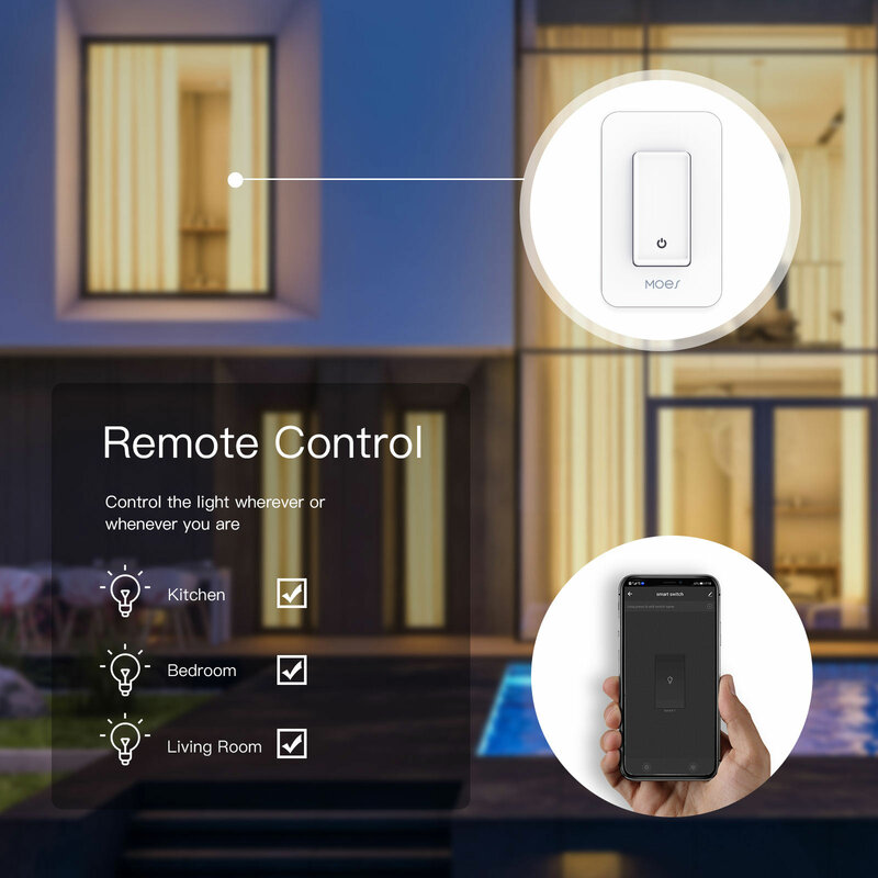 مفتاح واي فاي ذكي للتحكم في الإضاءة ، تطبيق Smart Life/Tuya ، يعمل مع Alexa Google Home ، للتحكم الصوتي ، لا يوجد محور مطلوب