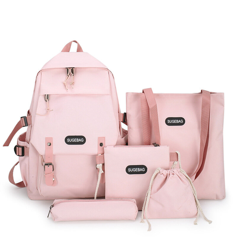 5 Piece Set 2020 kawaii Canvas Student School backpack Bags for Teenage Girls ,Women cute shoulder bag Travel Backpack  4pcs