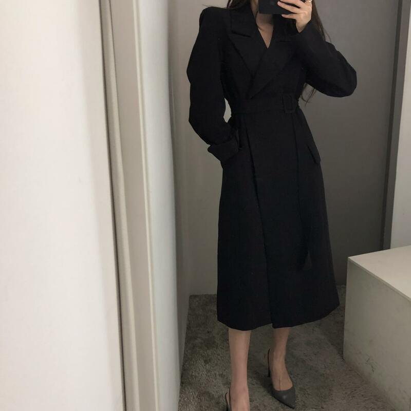 Moda nova casual estilo francês elegante lapela cintura closing terno casaco