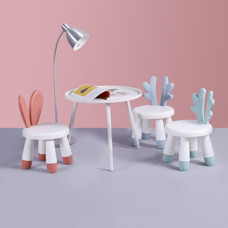 Dzieci królik krzesło PP plastik północnoeuropejski styl zagęścić krzesło do jadalni zagęścić poroże Kawaii Cartoon stołek do przedszkola