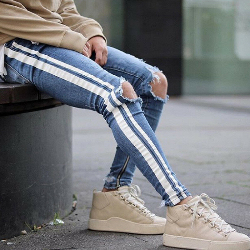 Pantalones vaqueros con agujeros para hombre, jeans elásticos de corte recto, a la moda, nuevo estilo, primavera y otoño, 2021