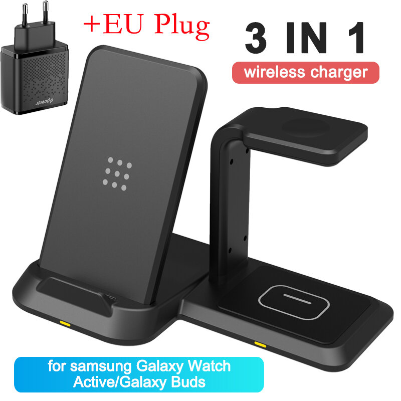 3 In 1 Charger Nirkabel Stasiun Dock 10W Pengisian Cepat untuk Samsung Note 20 10 9 8 S10 S9 S8 Plus Jam Tangan Galaxy Aktif/Galaxy Bud