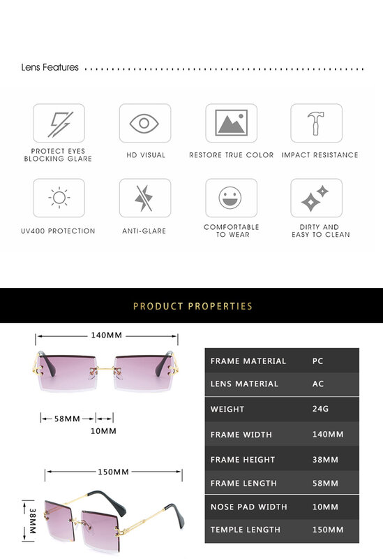 Kacamata Hitam Persegi Panjang Kecil Retro Kacamata Hitam Persegi Tanpa Bingkai untuk Wanita 2020 Gaya Musim Panas Wanita Uv400 Oculos Coklat Hijau