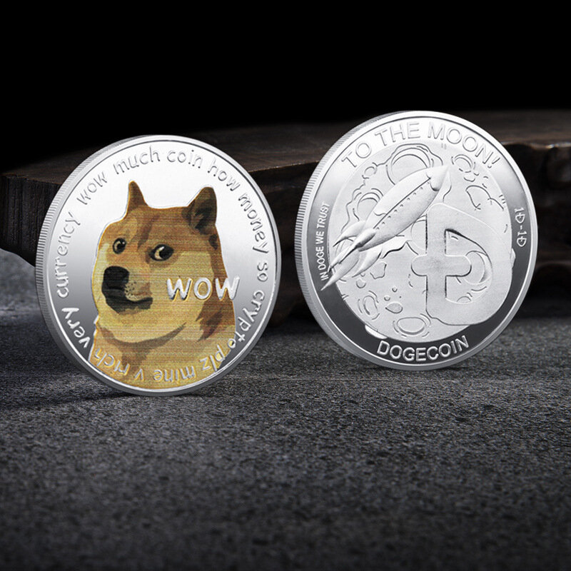Dogecoin To The Moon-moneda conmemorativa chapada en oro y plata, moneda coleccionable con patrón WOW, de alta calidad