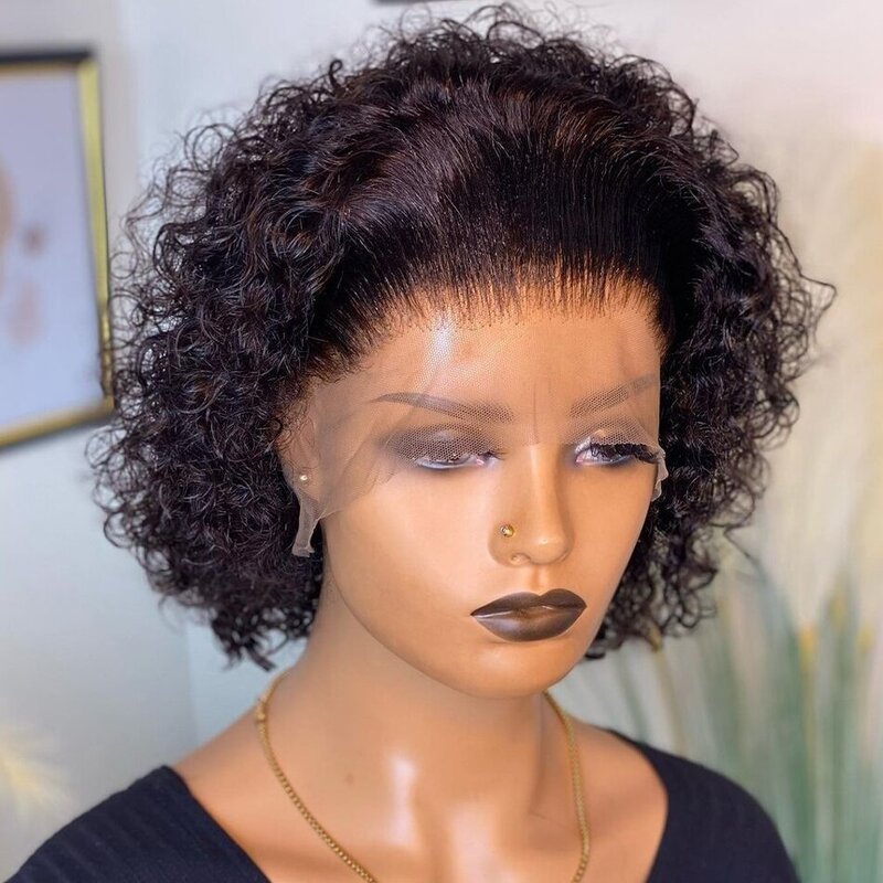Curly Human Hair Wigs Pixie Cut Wig Brown Colored Human Hair Wigs Cheap Bob Wig Preplucked Hairline Wig For Women ali express