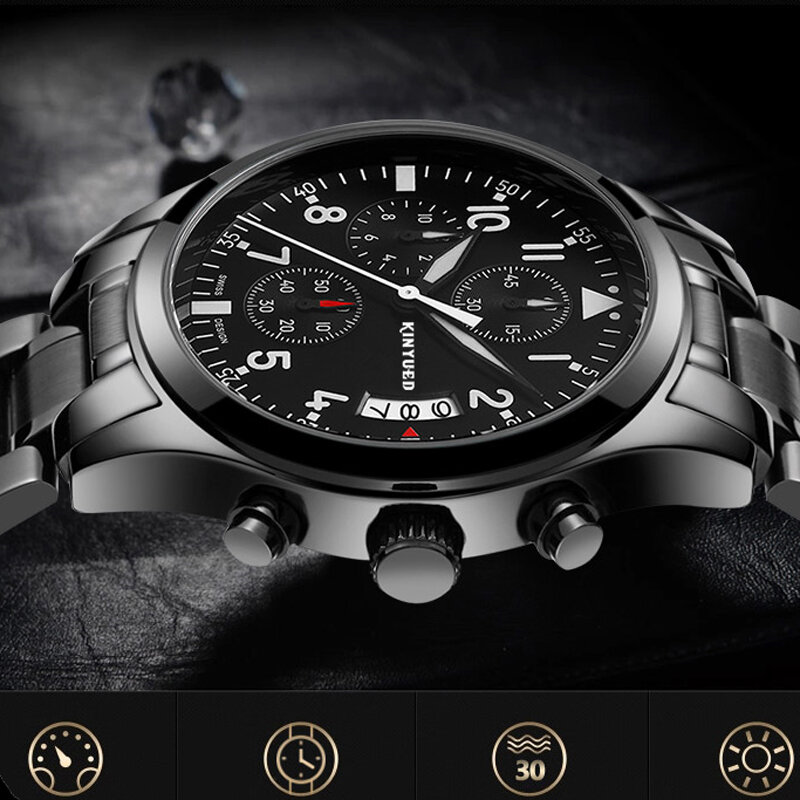 KINYUED-montre à Quartz pour hommes, chronographe, style de luxe et lumineux, style Business, avec calendrier, étanche, en acier
