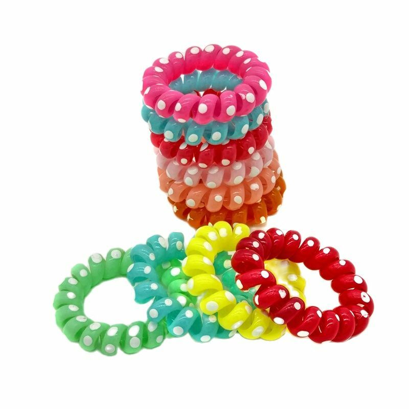 5Pcs/Lot  Size 4CM  Dot Plastic Elastic Hair Bands Girls Rubber  Headwear Rope Spiral Ties Gum Telephone Wire Accessory