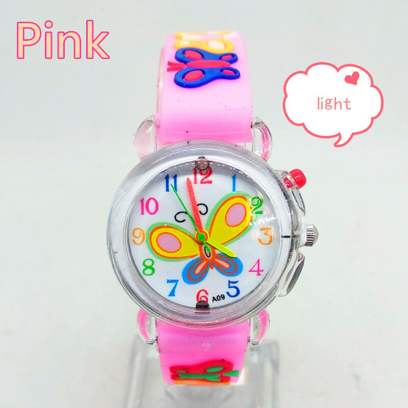 Cartoon Cute Butterfly Colorful Light Silicone Quartz Watch for Children Kids Girls Fashion Bracelet Luminous Wrist Watch Clock