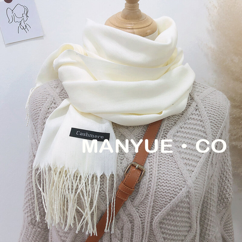 2022 Solid Color Hijabs Cashmere Like Scarf Women Winter Warm Long Shawls And Wraps Hijab Scarves Pashmina Tassels Thin Headband