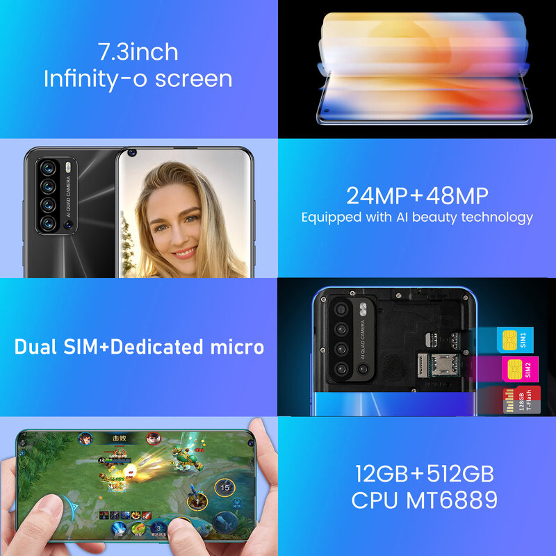 Смартфон X3 Pro, 7,3 дюйма, 5600 мАч, 24 + 48 МП, 12 + 512 ГБ