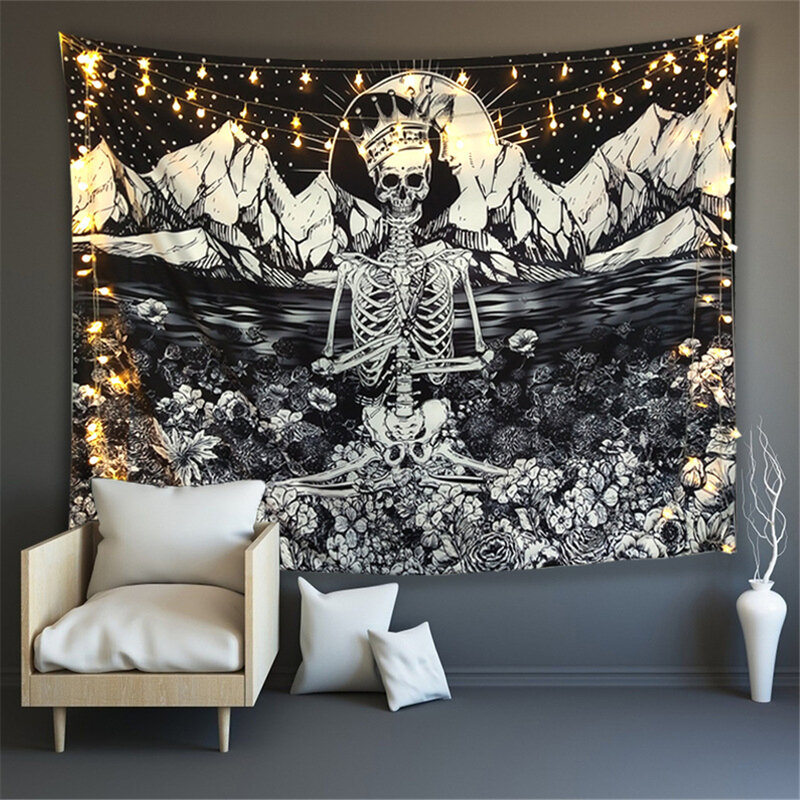 Tapiz de calavera Trippy para colgar en la pared, arte de Ouija Celestial, decoración Gótica para habitación, decoración del hogar, alfombra de Mandala Hippie brujería