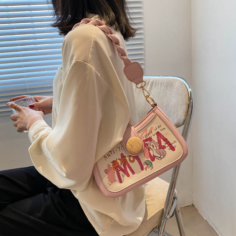 Bolsa feminina transversal, bolsa de ombro axilas com estampa de alta qualidade em couro pu macio, primavera/verão 2021