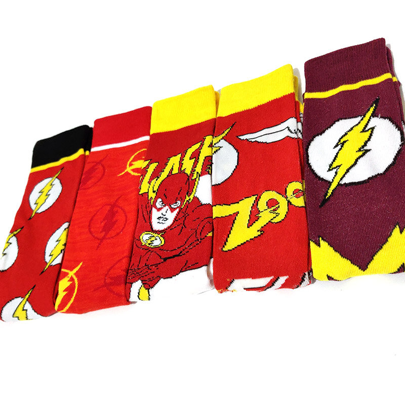 Calcetines de Cosplay para hombre, calcetín de héroe, novedad, monopatín, Flash Mark, 5 par/pack