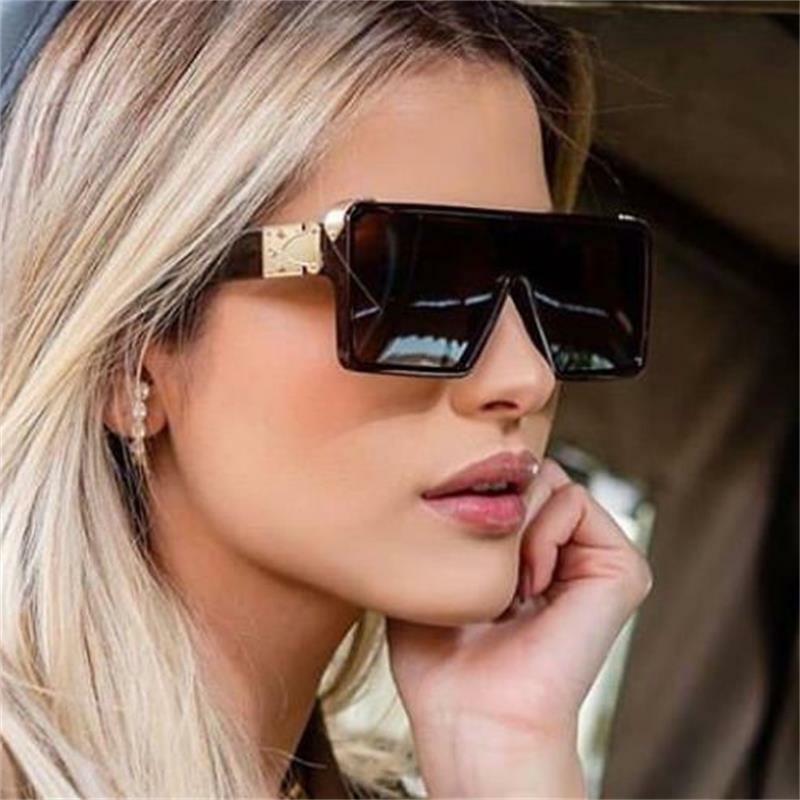 Kacamata Hitam Kotak Putih Hitam Antik untuk Wanita 2021 Kacamata Hitam Ukuran Besar Merek Fashion Baru Pria Satu Potong Warna Mewah