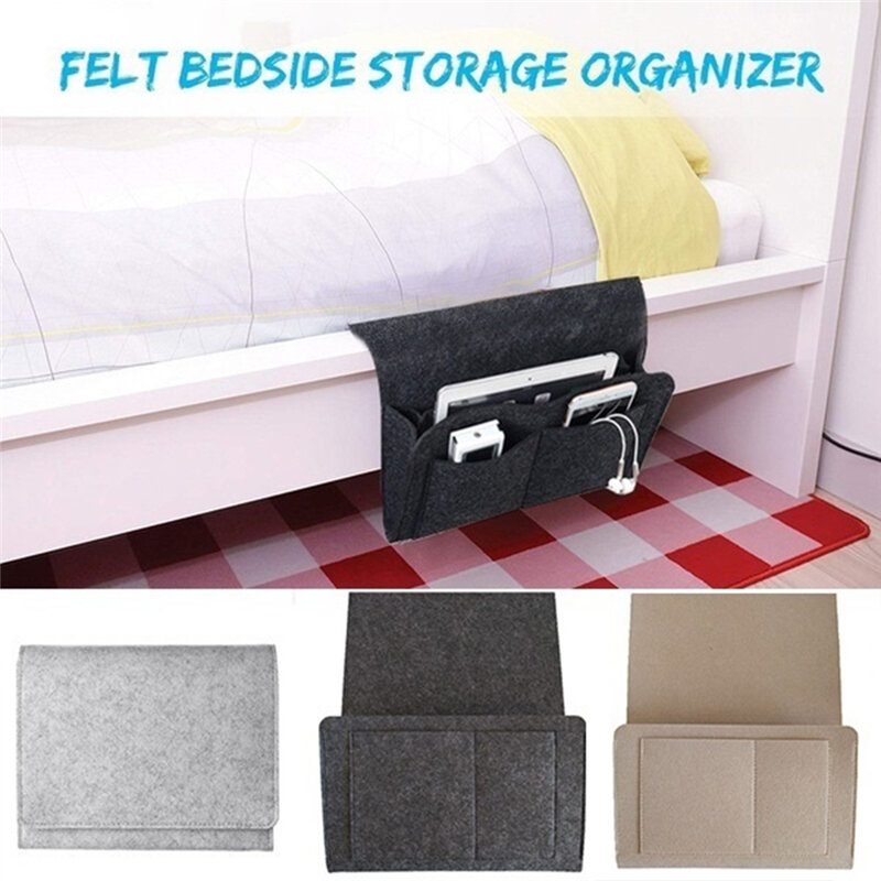 Organizador de cabeceira com bolsos, suporte para cama de feltro com bolsos organizador de cabeceira