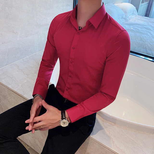 Estilo britânico camisa de manga comprida moda masculina 2021 outono negócios formal wear masculino ajuste fino