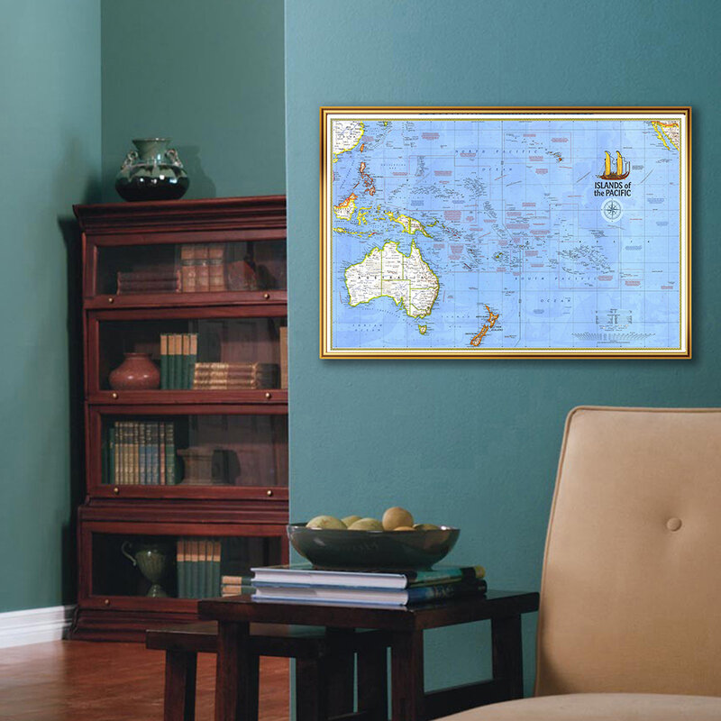 رذاذ طلاء فينيل لتزيين الجدران ، تنسيق A1 ، خريطة جزر المحيط الهادئ ، إصدار 1974 ، للمدرسة والمكتب