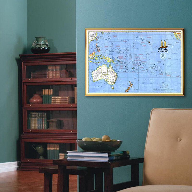 A1 Size The Wall Decoration Map of The Islands of The Pacific Ocean 1974 Edition Vinyl Spray Painting for School Office Decor