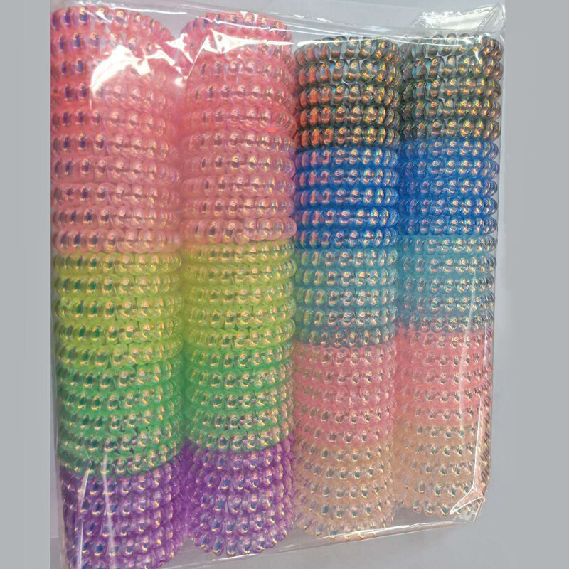 5 sztuk AB kolorowe Transparen Scrunchie przewód telefoniczny elastyczne opaski do włosów dla kobiet akcesoria do nakrycia głowy losowy kolor