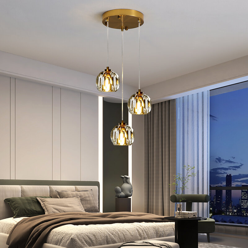 Iluminación colgante de cristal brillante para sala de estar, dormitorio, Hotel, comedor, lámparas de altura ajustable, enchufes G9, luz interior brillante