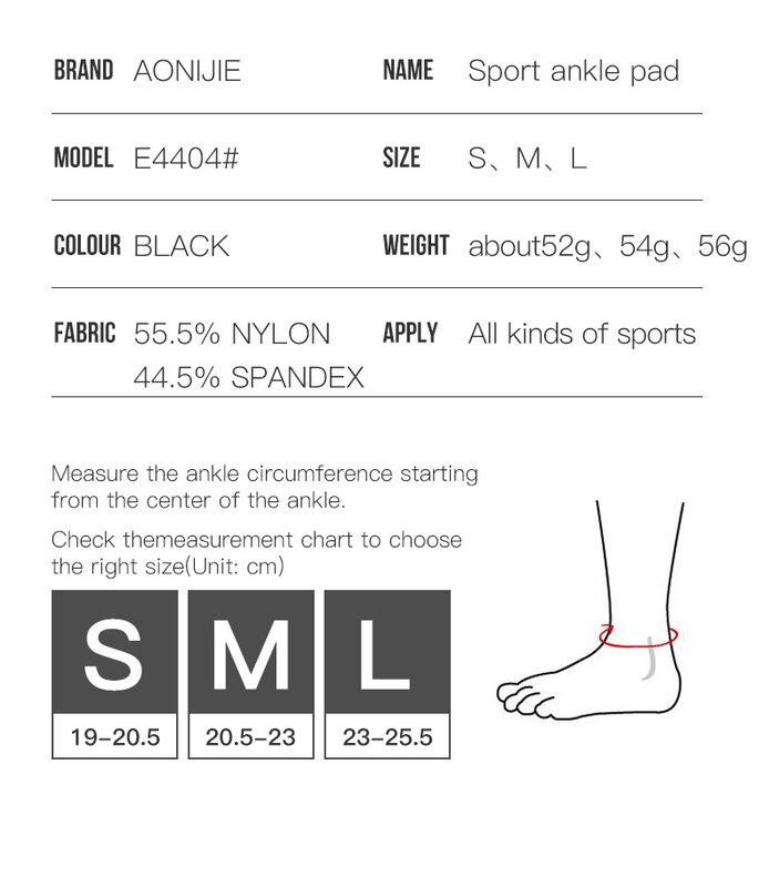 Aonijie 1 pçs esportes ao ar livre tornozelo almofada suporte tornozelo guarda compressão manga protetora para correr basquete e4404