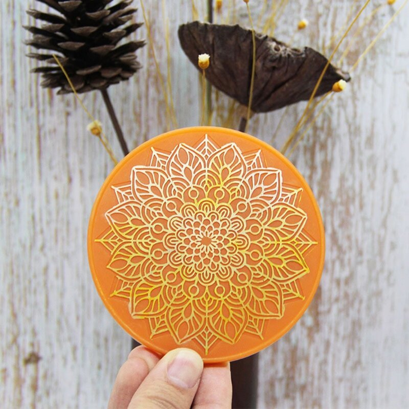 Molde de resina de silicona para manualidades, posavasos redondo con forma de Mandala, hojas y flores, herramienta para manualidades