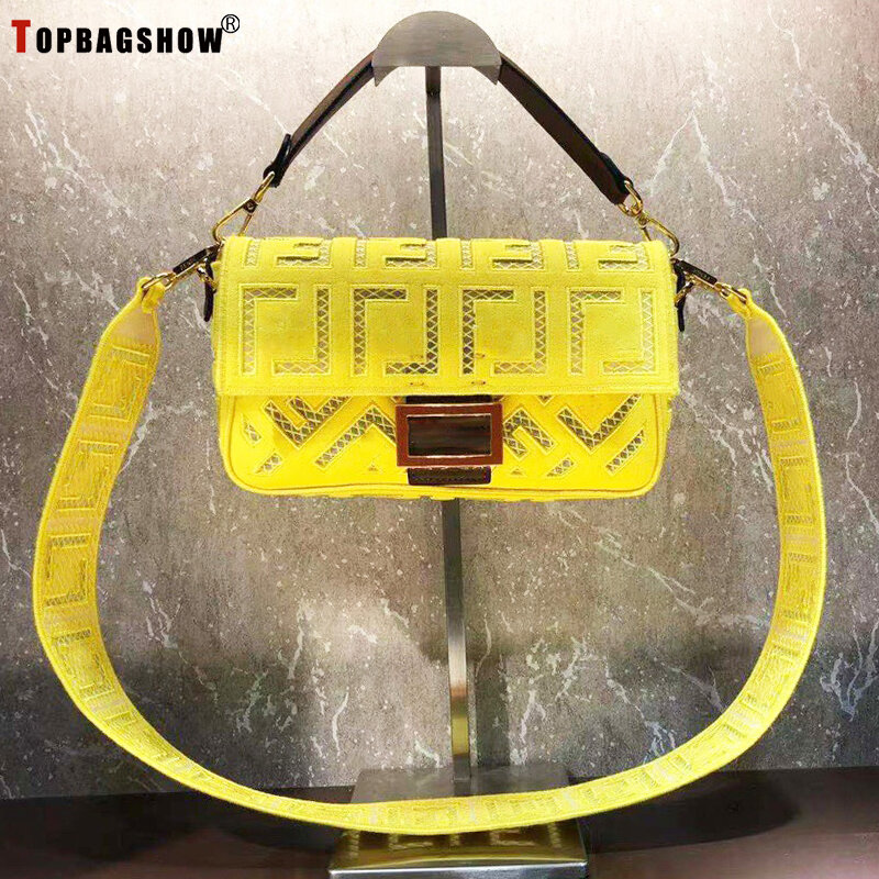 Retro Canvas Embroidery Hollow Jacquard F Letter Portable French Bag Ladies New Fashion Single Shoulder Messenger Bag