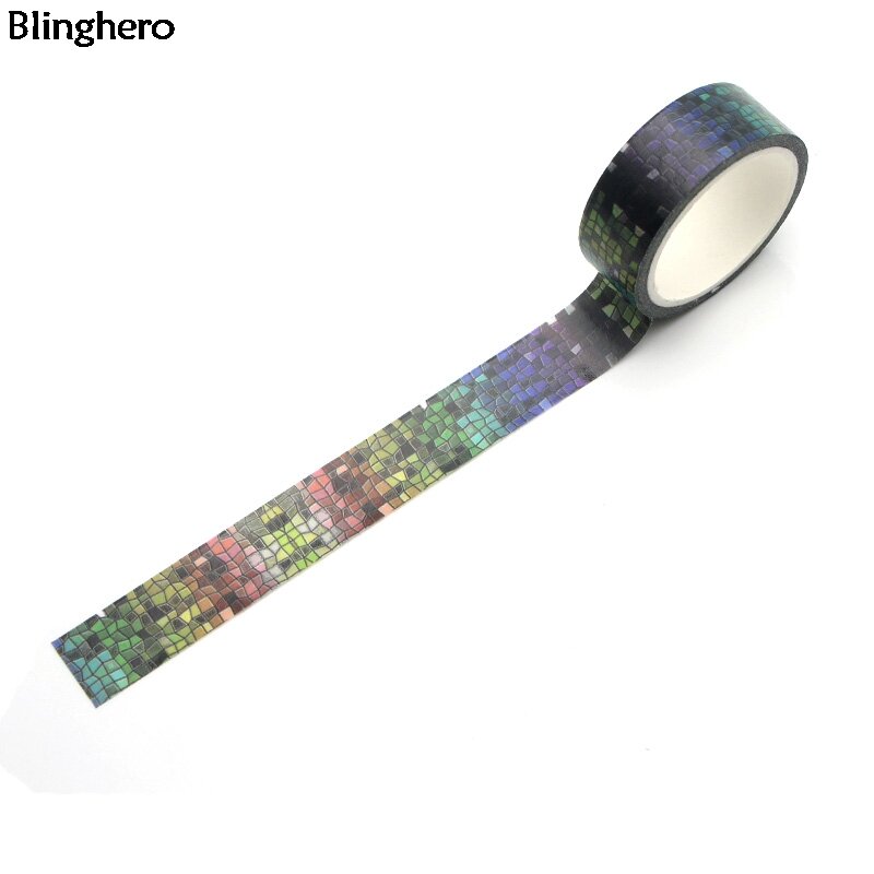 Blinghero Warna-warni Grid 15mmX5m Washi Tape DIY Masking Tape Perekat Stiker Dekoratif Stationery Tape Decal BH0023
