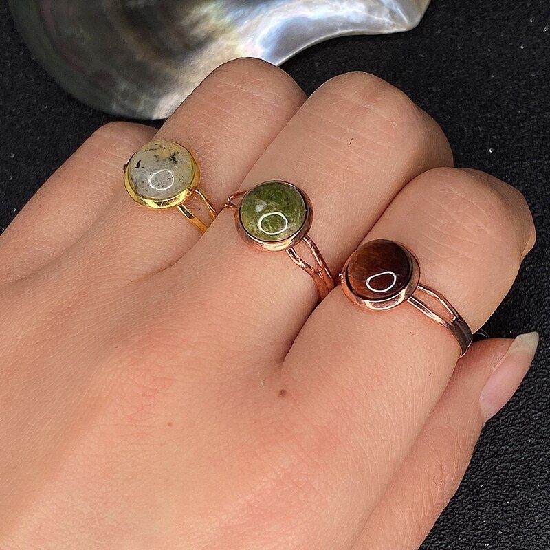 Bohemian Natural Stone Rings for Women Multi Color Wedding Party Jewelry Opal Tigereye Obsidian Amethyst Open Ring Adjustable