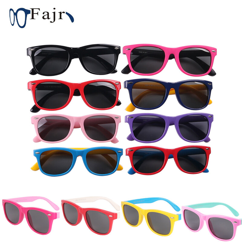 Óculos de sol polaroid para crianças, com estojo para carro, quadrado, colorido, proteção uv para meninos e meninas