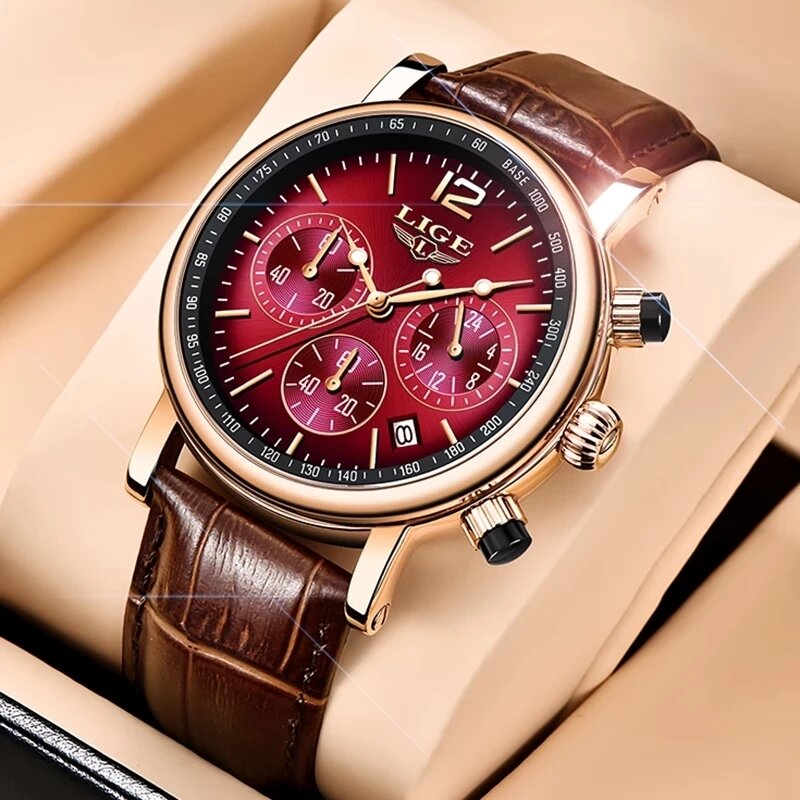 LIGE – montre de luxe en cuir pour femmes, étanche, décontractée, à Quartz, avec boîte