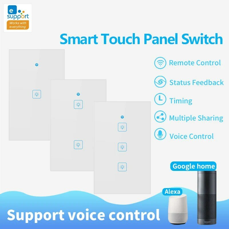 EweLink-interruptor inteligente de pared con WiFi, 1, 2 y 3 entradas, Control remoto inalámbrico, Panel táctil, Compatible con Alexa Google Home