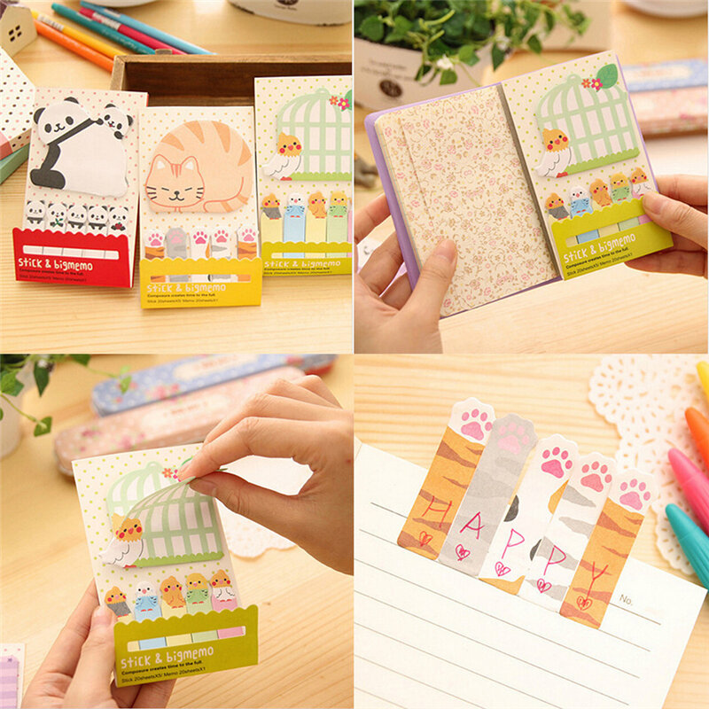 Animal Cat Panda Cute Kawaii Memo Sticky Notes Planner Stickers Paper Bookmarks