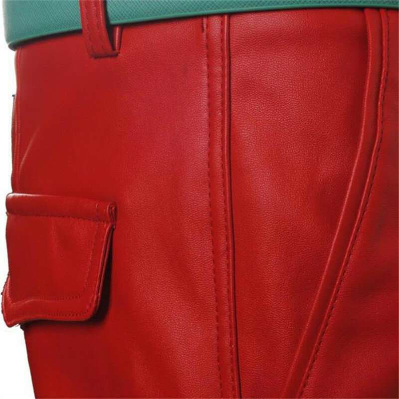 Marka mężczyźni spodnie skórzane Slim Fit elastyczny styl wiosna lato moda spodnie ze sztucznej skóry spodnie motocyklowe Streetwear