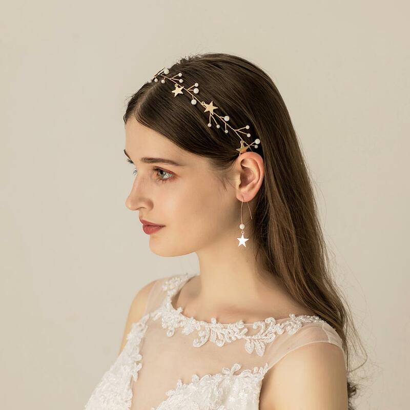 O524 estrelas-estilo de casamento nupcial bonito hairbands para meninas hairband mais recentes projetos com brincos conjunto