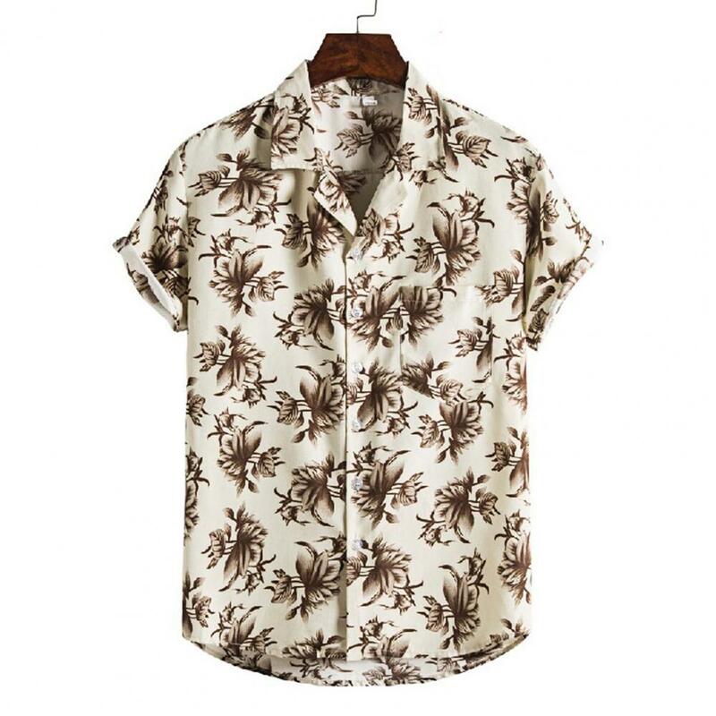 T-shirt hawaïen imprimé pour hommes, manches courtes, col rabattu, boutons, vêtements de plage, été