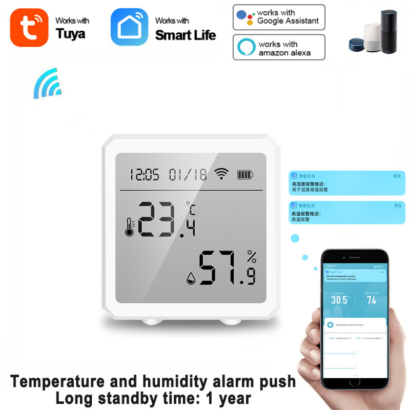 Tuya-termómetro Digital LCD para interiores, higrómetro con medidor de Sensor de temperatura, compatible con Alexa y Google Home