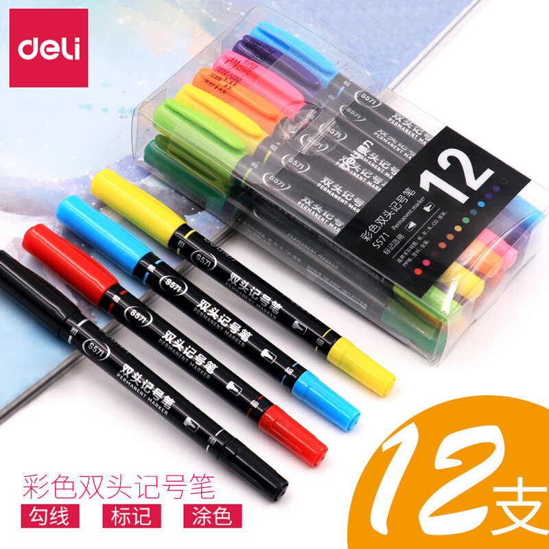 S357 12 cores duplo-headed cor marcador caneta conjunto por atacado não-desvanecimento à prova dwaterproof água crianças desenho pintura caneta trabalho
