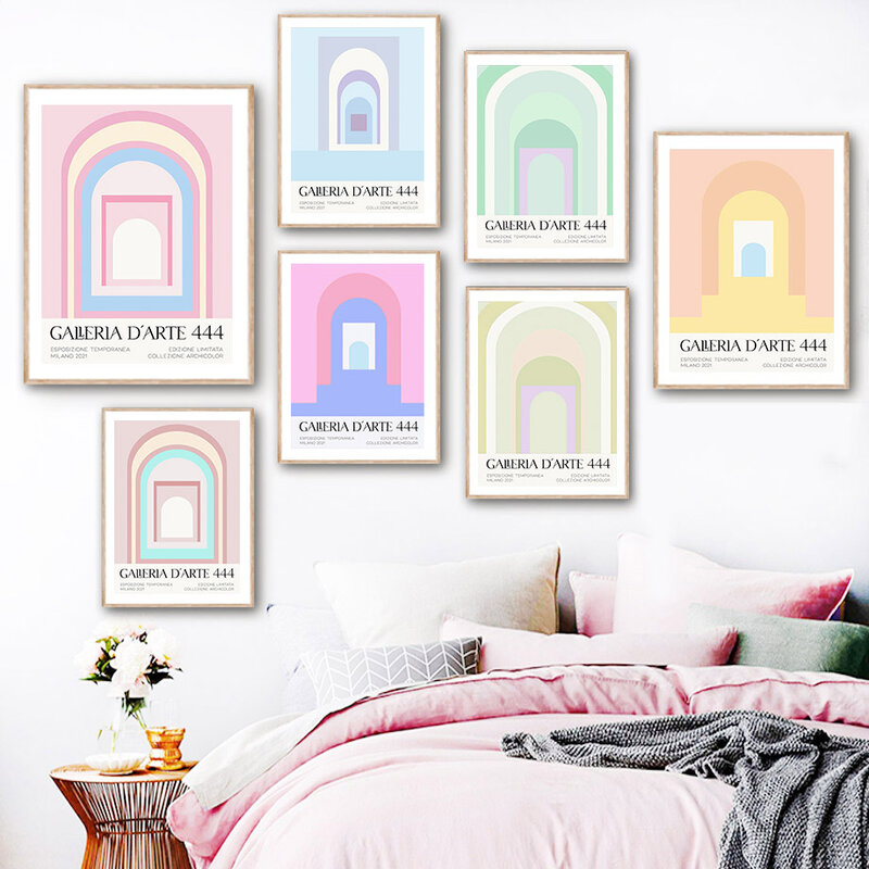 Cuadro sobre lienzo para pared, carteles nórdicos coloridos con diseño geométrico de arco para puerta e impresiones de imágenes decorativas para sala de estar