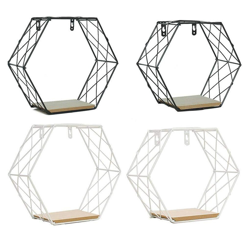 Nordic Iron Hexagonal Grid Wall Shelf Combination Hanging Geometric Figure Decoration May Home Decoration Shelf 22x20cm/29x25cm