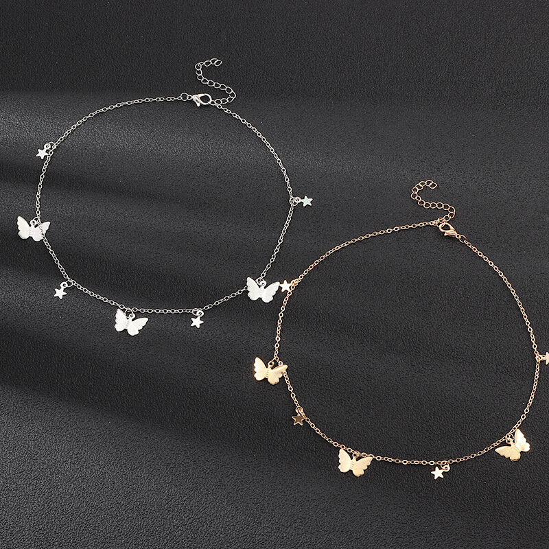Чокер женский в богемном стиле, милое ожерелье с бабочкой, Модная бижутерия до ключиц золотого и серебряного цвета, 2020